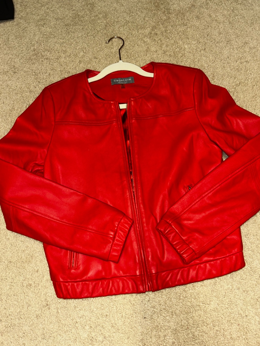Bright Red Genuine Leather Zip Jacket